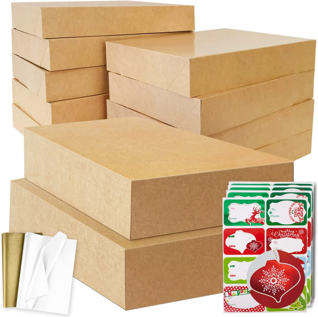 ALEF Christmas Kraft Gift Boxes and Tissue Paper 30 piece Bundle with Foil  Designs - 2 Pack (20 Boxes - 40 sheets Tissue Paper)