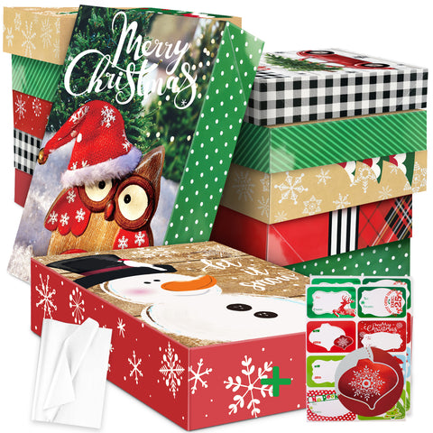 12 Extra Large Christmas Gift Wrap Boxes Bulk with Lids, 12 Tissue