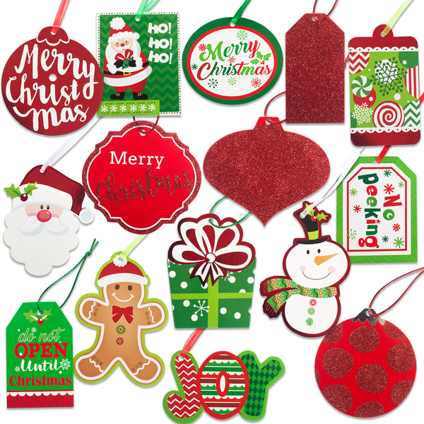 9 Jeweled Square Christmas Gift Tags with String