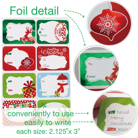 80-Count Foil Christmas Gift Tags Sticker，- 8 Jumbo Designs - Xmas To –  Party Funny