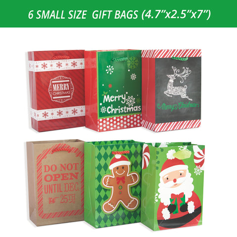 Party Funny 24 Kraft Christmas Gift Bags Assorted Sizes with 60-Count Christmas Gift Tags(Bulk Set,6 XL,6 Large,6 Medium,6 Small)